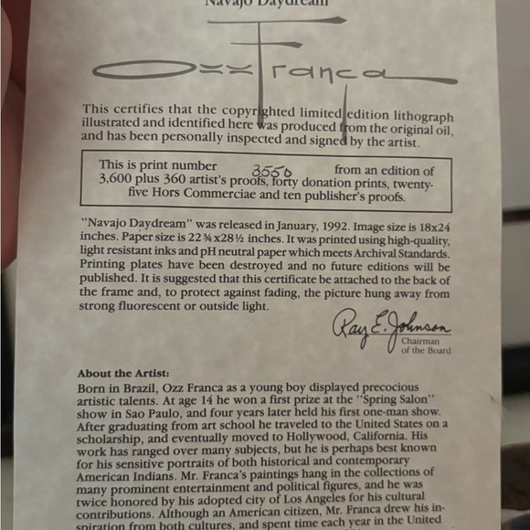 Framed Art/ Ozz Franca -‘Navajo DayDreamer’ - Picture 4 of 4